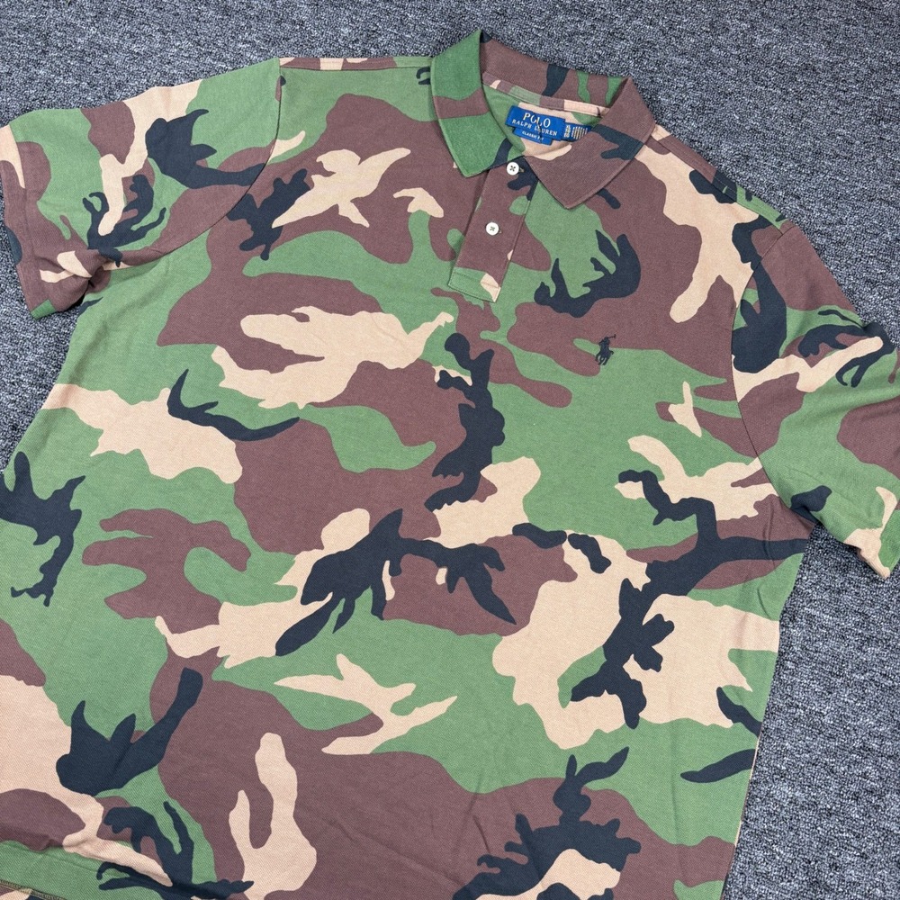 Polo Ralph Lauren Polo Shirt Mens XL Green Camo Classic Fit Cotton Pique NWOT